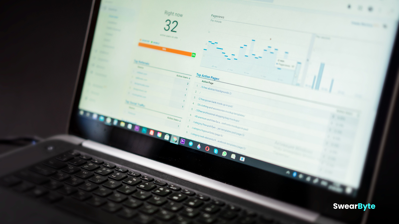 SEO specialist analyzing website search performance on a laptop