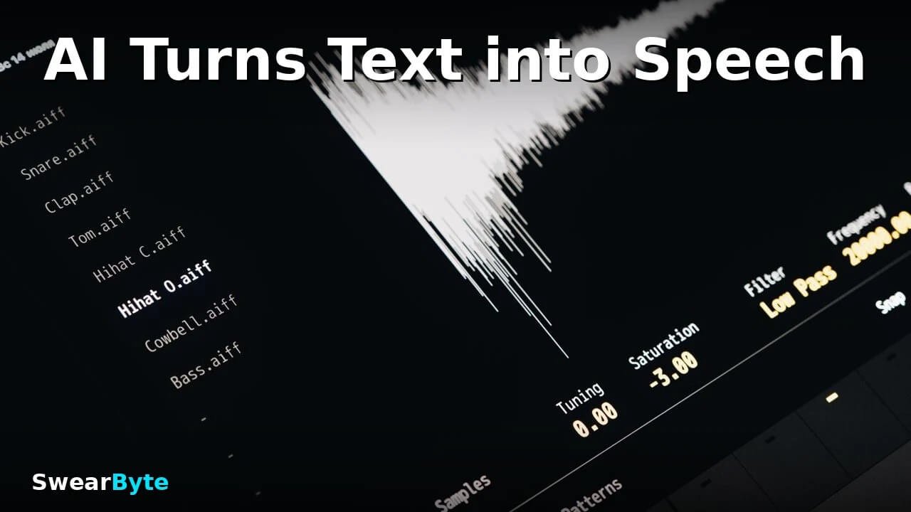 Audio waveform on screen showing AI text to speech generation