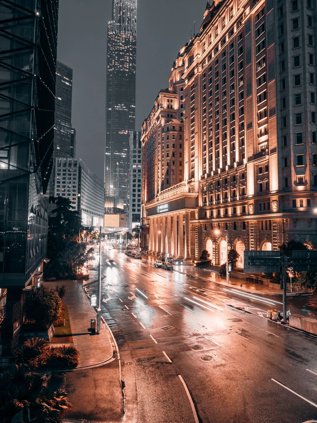 wet pavement night city aesthetic phone background