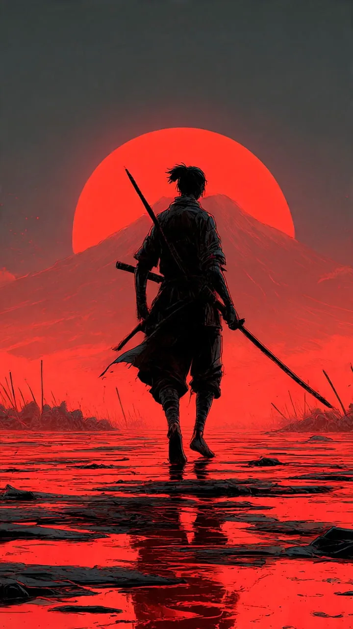 anime samurai under red sunset HD phone wallpaper