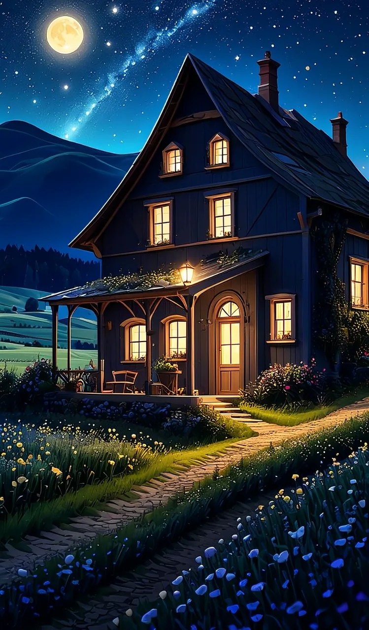 starry night over rooftop anime phone wallpaper aesthetic